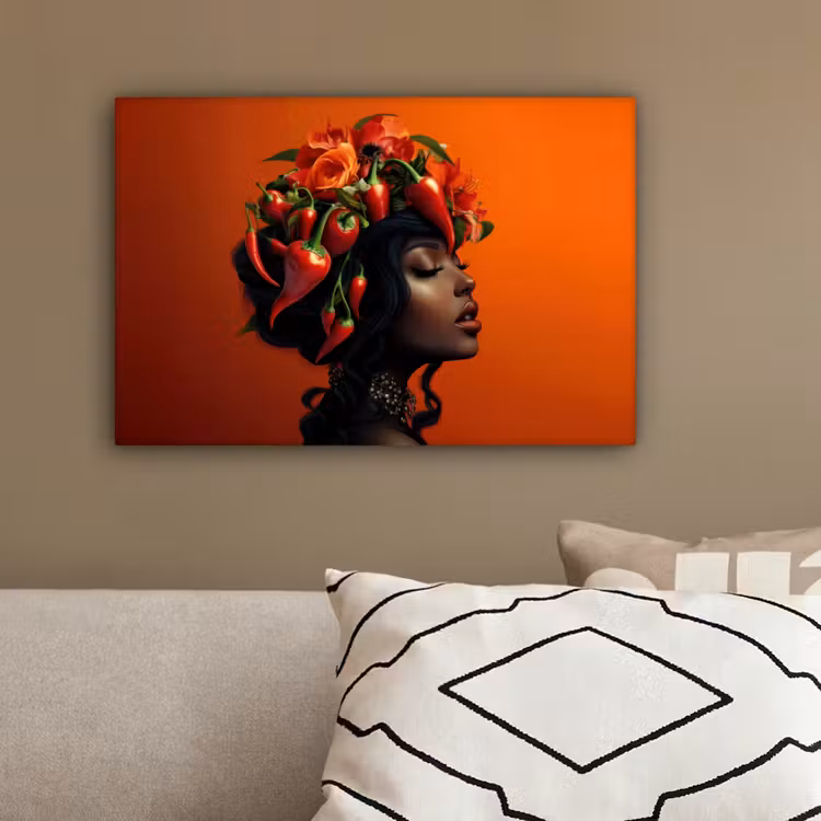Vrouw - Chilipepers - Pepers - Bloemen canvas 2cm klein -sfeer3