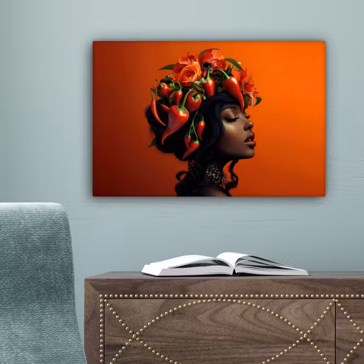 Vrouw - Chilipepers - Pepers - Bloemen canvas 2cm klein -sfeer4