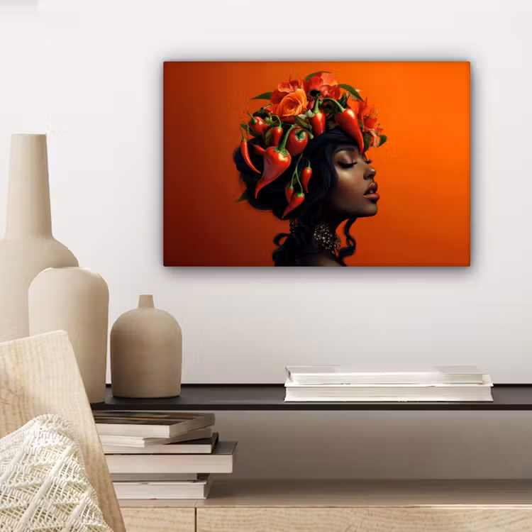 Vrouw - Chilipepers - Pepers - Bloemen canvas 2cm klein -sfeer6