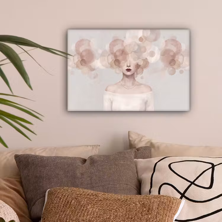 Vrouw - Cirkels - Beige canvas 2cm klein -sfeer1