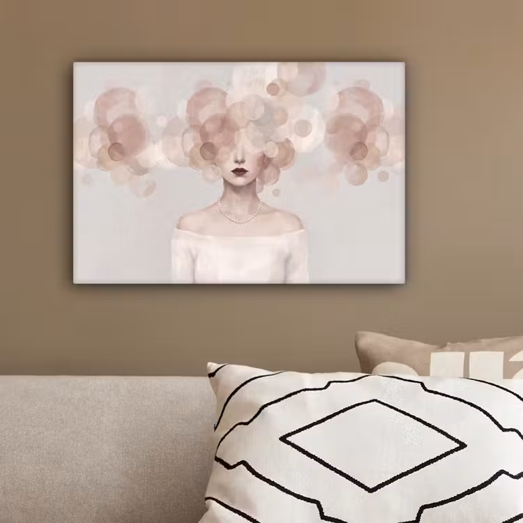 Vrouw - Cirkels - Beige canvas 2cm klein -sfeer3