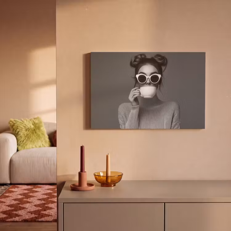 Vrouw - Koffie - Zwart - Wit canvas 2cm klein -sfeer1