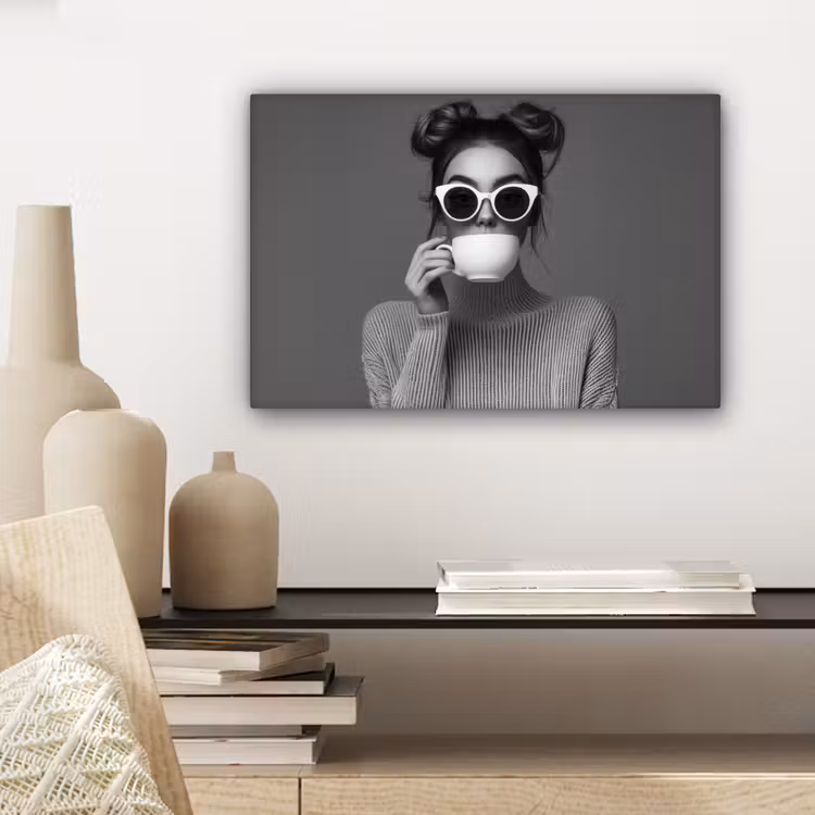 Vrouw - Koffie - Zwart - Wit canvas 2cm klein -sfeer6