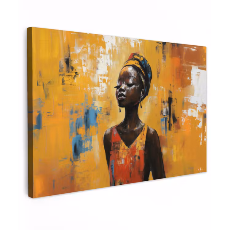 Vrouw - Ogen - Penseelstreken - Geel canvas 2cm klein -z3d