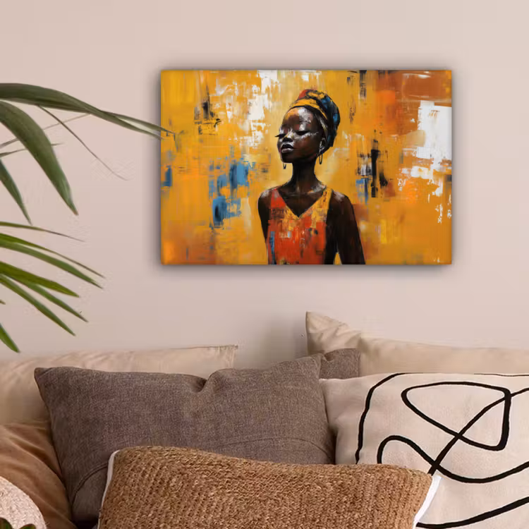 Vrouw - Ogen - Penseelstreken - Geel canvas 2cm klein -sfeer1