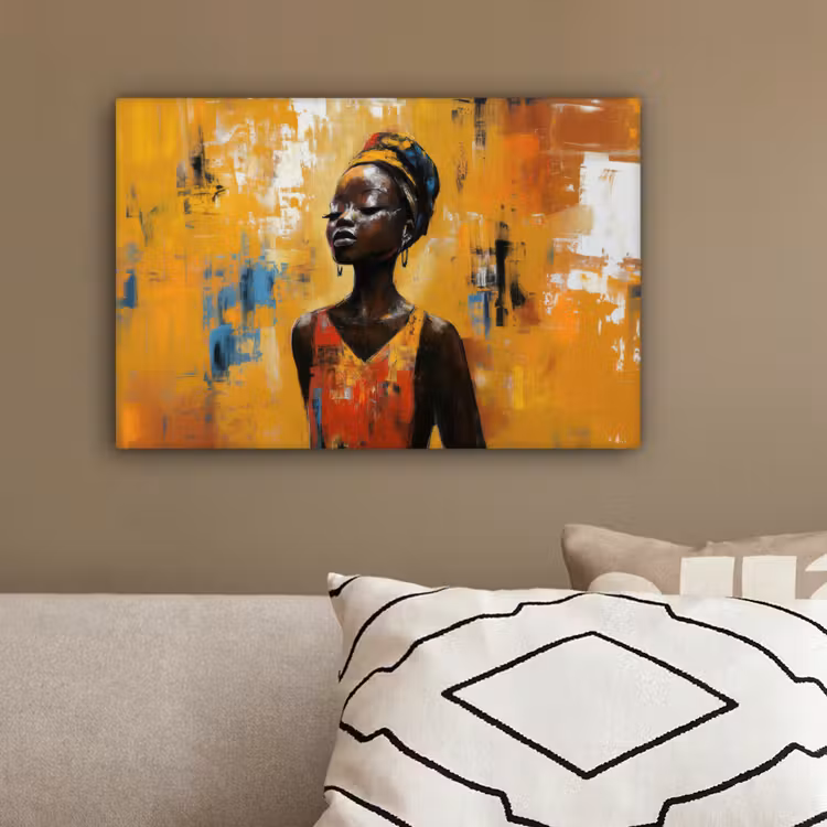 Vrouw - Ogen - Penseelstreken - Geel canvas 2cm klein -sfeer3