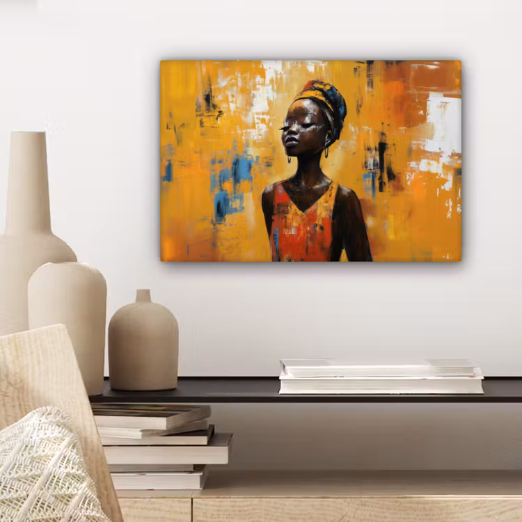 Vrouw - Ogen - Penseelstreken - Geel canvas 2cm klein -sfeer6