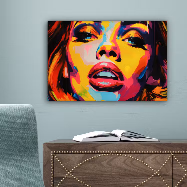 Vrouw - Gezicht - Kleurrijk canvas 2cm klein -sfeer4