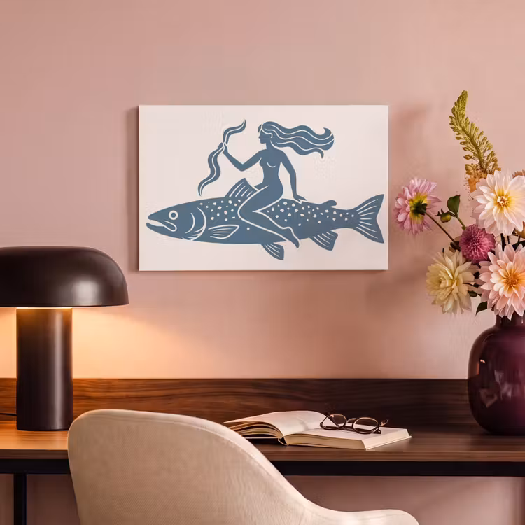 Vrouw - Vis - Fantasie - Abstract - Blauw canvas 2cm klein -sfeer4