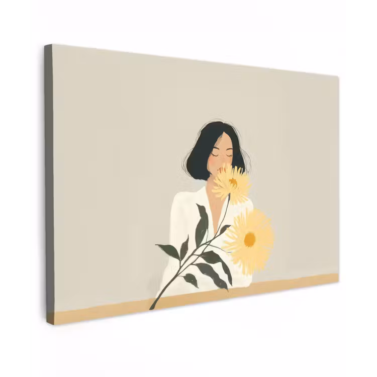 Vrouw - Bloem - Geel - Minimalistisch canvas 2cm klein -z3d