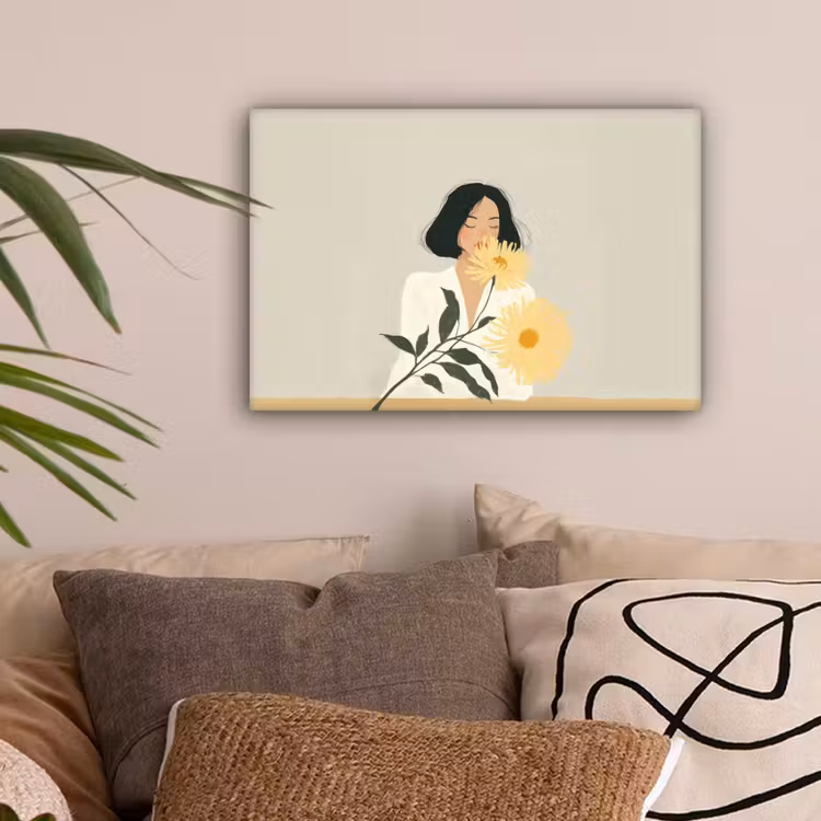 Vrouw - Bloem - Geel - Minimalistisch canvas 2cm klein -sfeer1