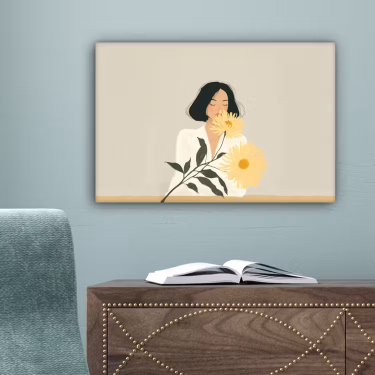 Vrouw - Bloem - Geel - Minimalistisch canvas 2cm klein -sfeer4