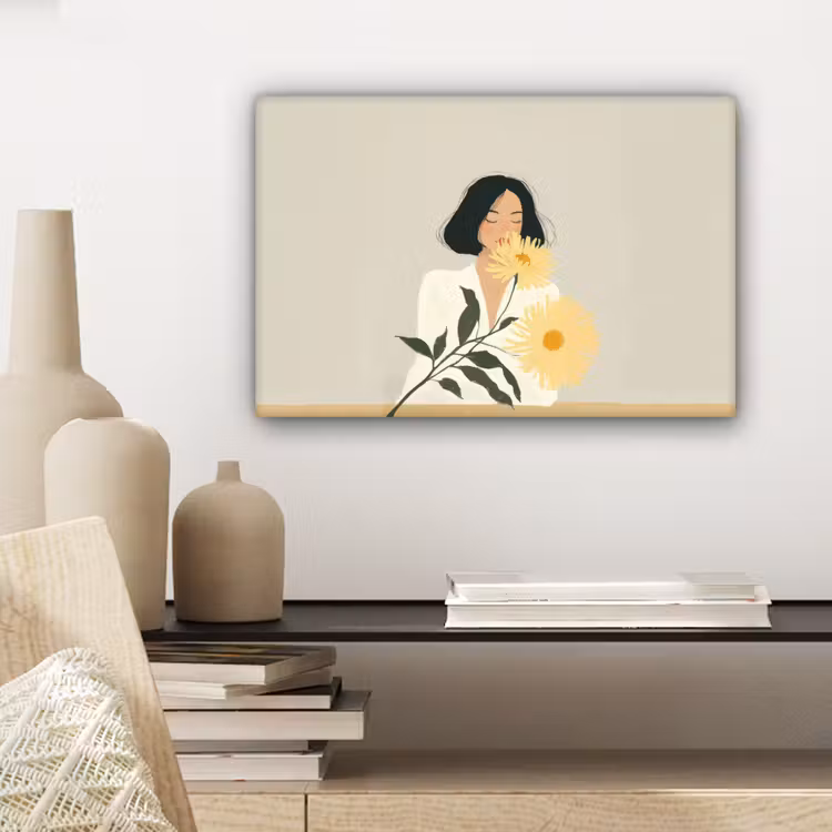 Vrouw - Bloem - Geel - Minimalistisch canvas 2cm klein -sfeer6