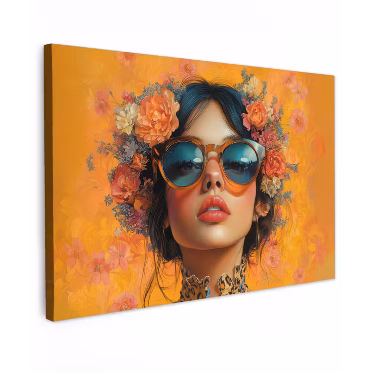 Vrouw - Bloemen - Aesthetic - Oranje canvas 2cm klein -z3d