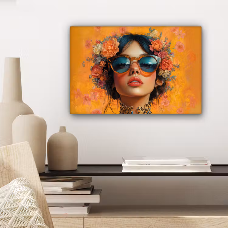 Vrouw - Bloemen - Aesthetic - Oranje canvas 2cm klein -sfeer6