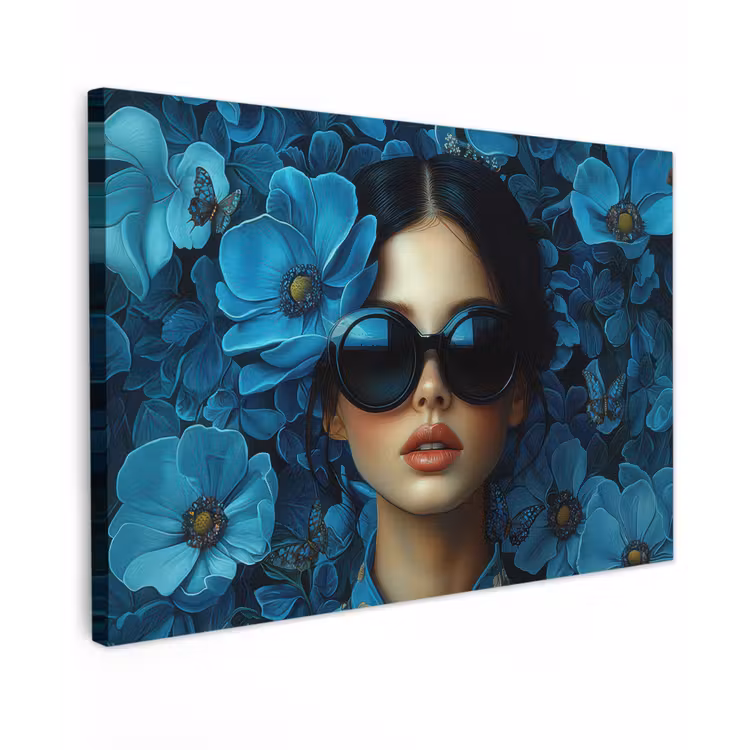 Vrouw - Bloemen - Blauw - Aesthetic - Luxe canvas 2cm klein -z3d