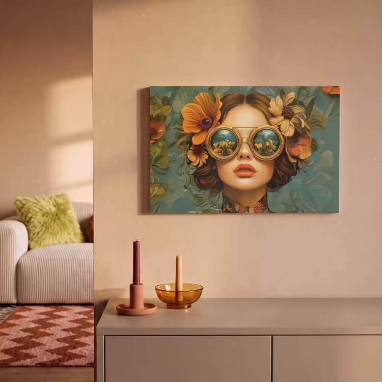 Vrouw - Bloemen - Vlinders - Natuur - Vintage canvas 2cm klein -sfeer1