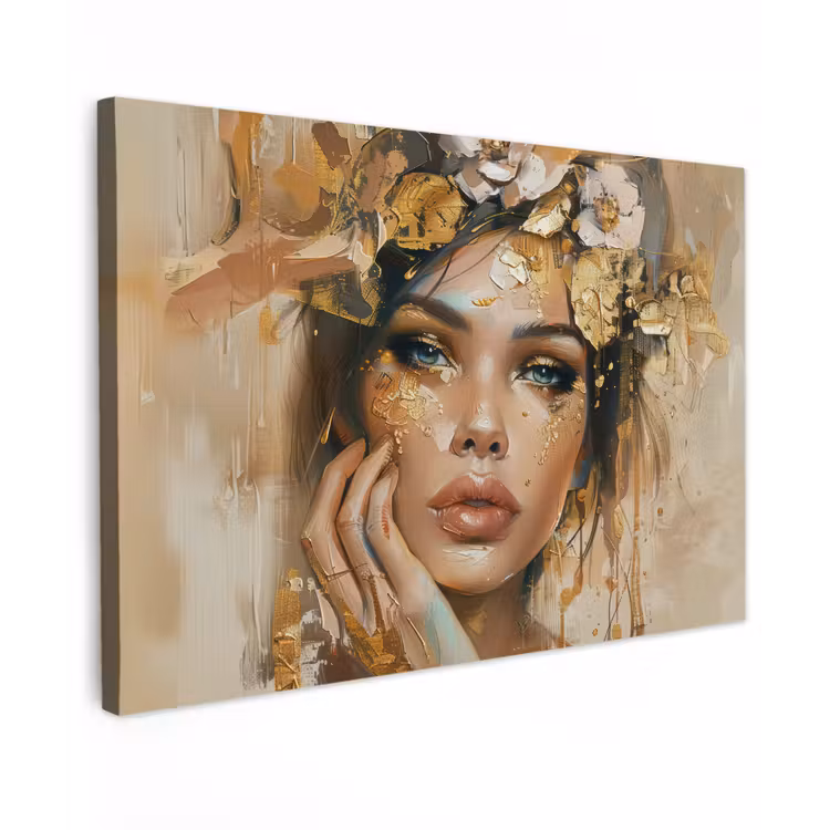 Vrouw - Bloemen  - Goud - Portret canvas 2cm klein -z3d
