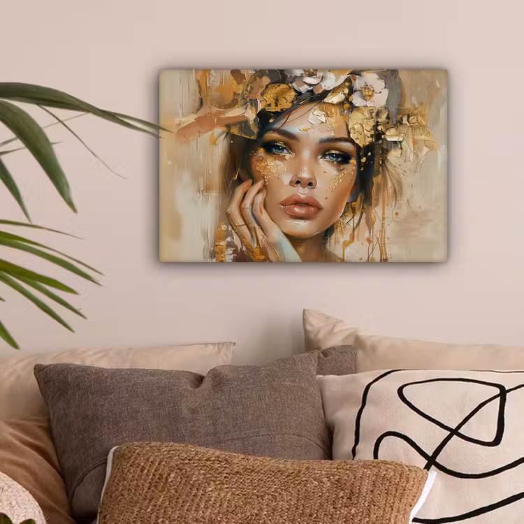 Vrouw - Bloemen  - Goud - Portret canvas 2cm klein -sfeer1