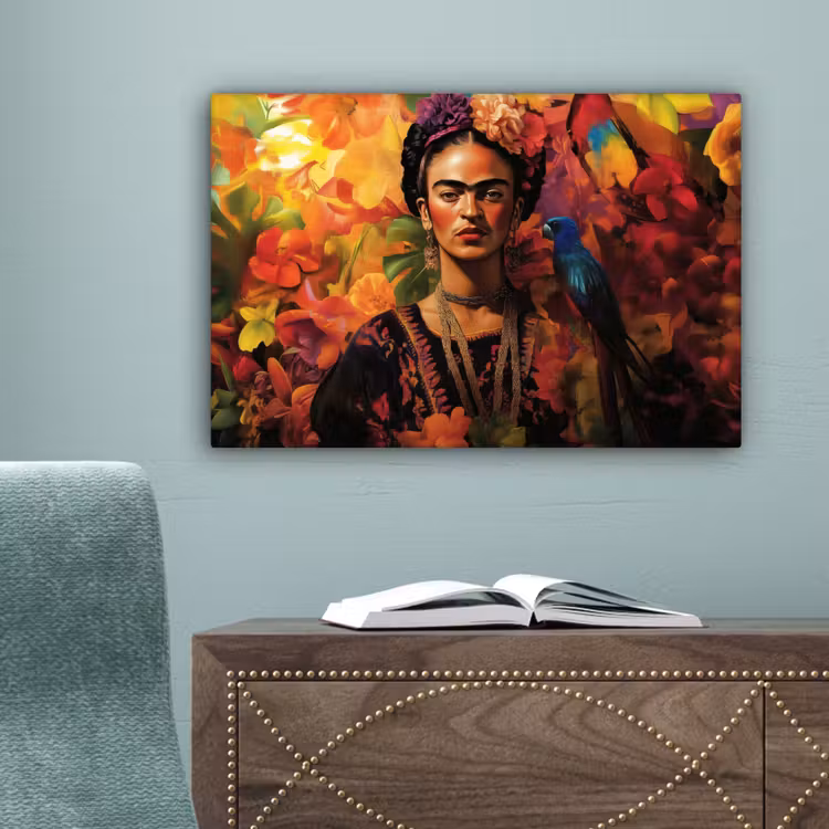 Vrouw - Bloemen - Papegaai - Schilderachtig canvas 2cm klein -sfeer4