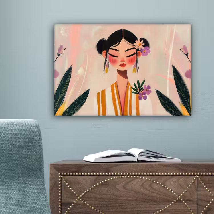 Vrouw - Bloemen - Pastel canvas 2cm klein -sfeer4