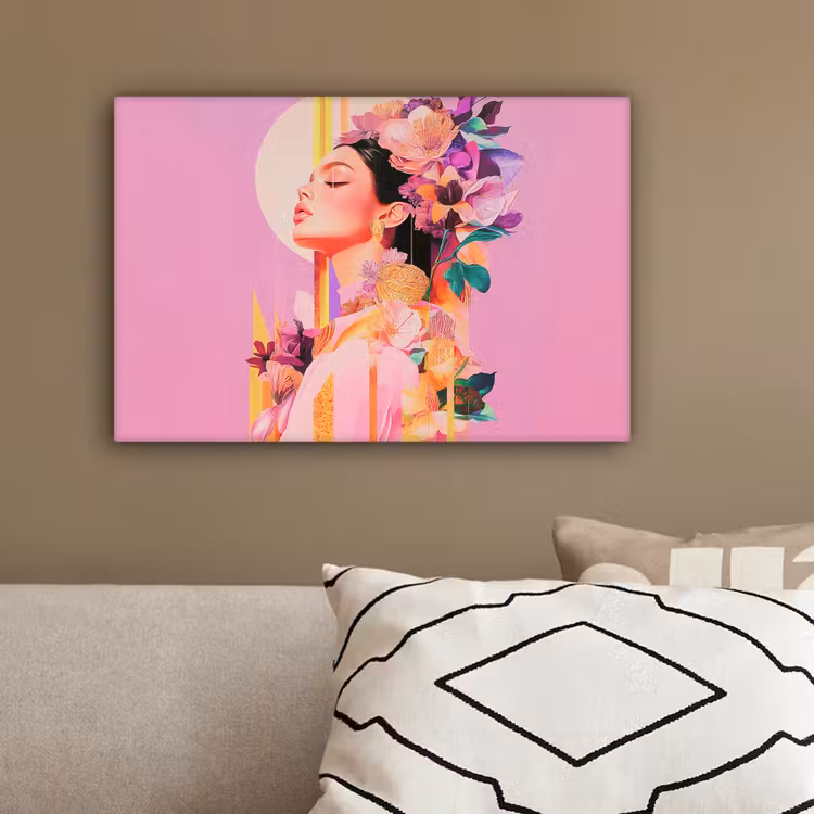 Vrouw - Bloemen - Paars - Abstract canvas 2cm klein -sfeer3