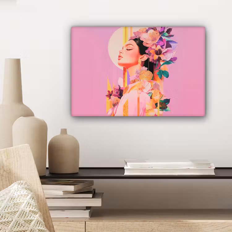 Vrouw - Bloemen - Paars - Abstract canvas 2cm klein -sfeer6