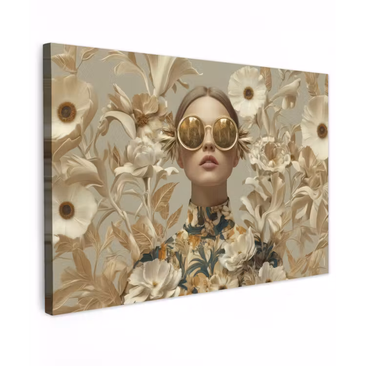 Vrouw - Bloemen - Zonnebril - Wit canvas 2cm klein -z3d