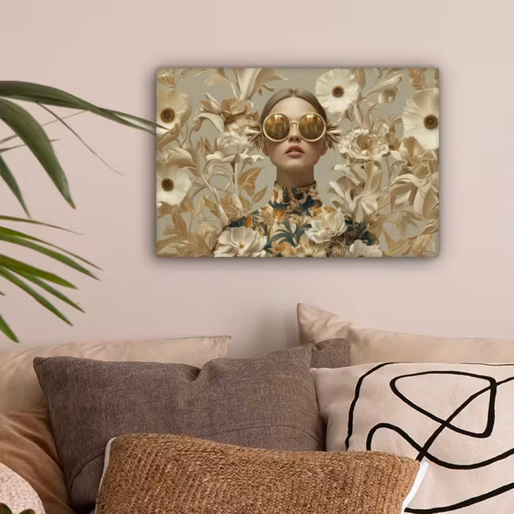 Vrouw - Bloemen - Zonnebril - Wit canvas 2cm klein -sfeer1