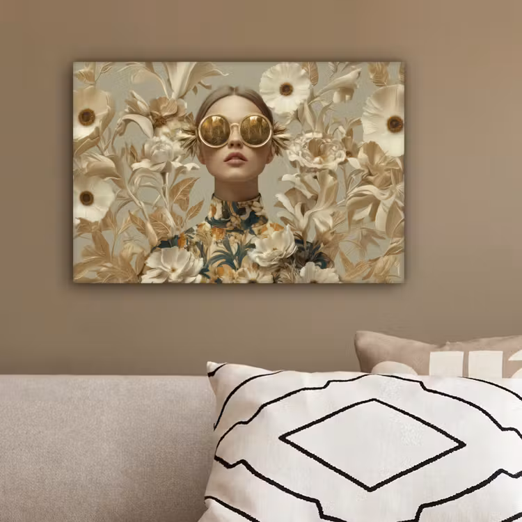 Vrouw - Bloemen - Zonnebril - Wit canvas 2cm klein -sfeer3