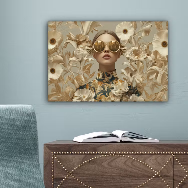 Vrouw - Bloemen - Zonnebril - Wit canvas 2cm klein -sfeer4