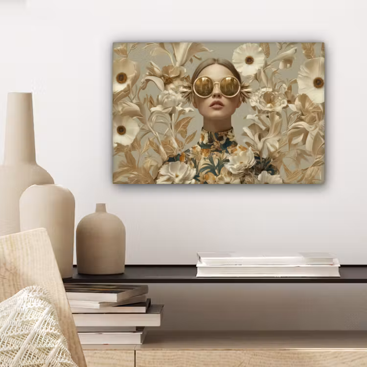 Vrouw - Bloemen - Zonnebril - Wit canvas 2cm klein -sfeer6