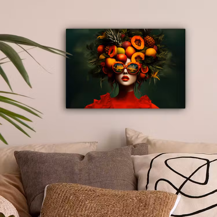 Vrouw - Vruchten - Papaja - Ananas canvas 2cm klein -sfeer1