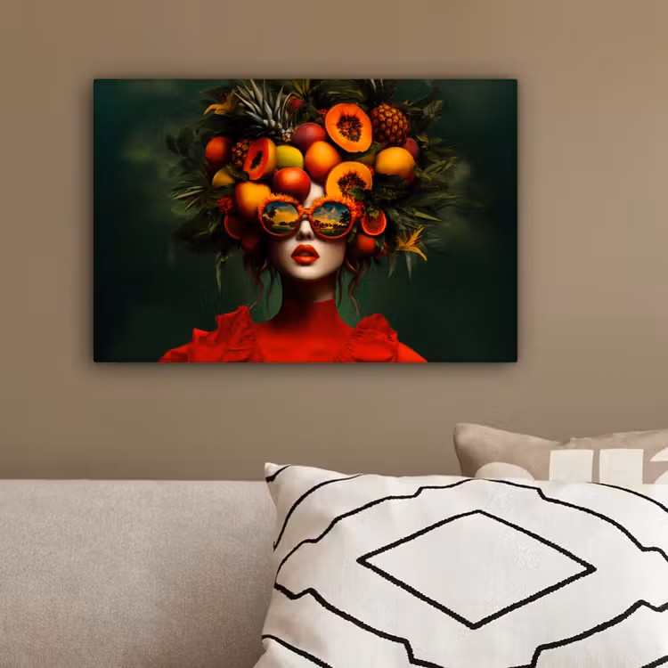 Vrouw - Vruchten - Papaja - Ananas canvas 2cm klein -sfeer3