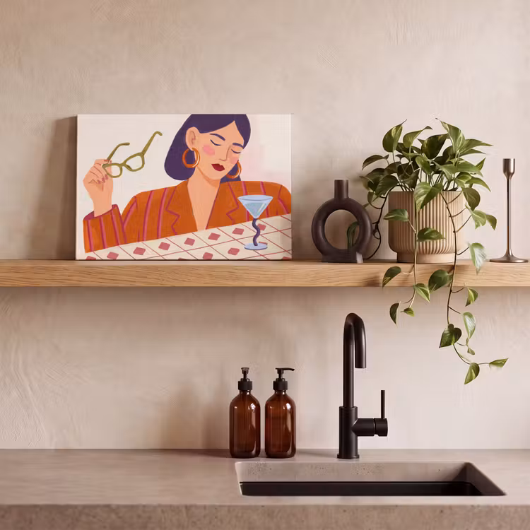 Vrouw - Bril - Cocktail - Illustratie - Modern canvas 2cm klein -sfeer3