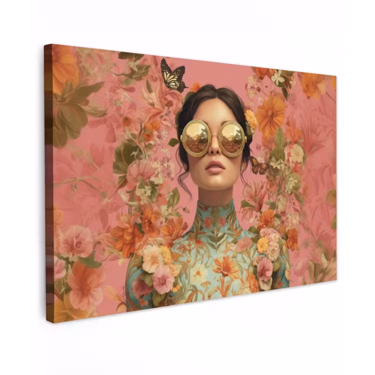 Vrouw - Bril - Roze - Bloemen canvas 2cm klein -z3d