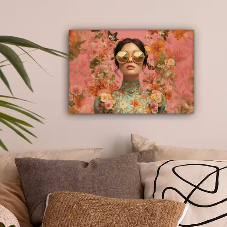 Vrouw - Bril - Roze - Bloemen canvas 2cm klein -sfeer1