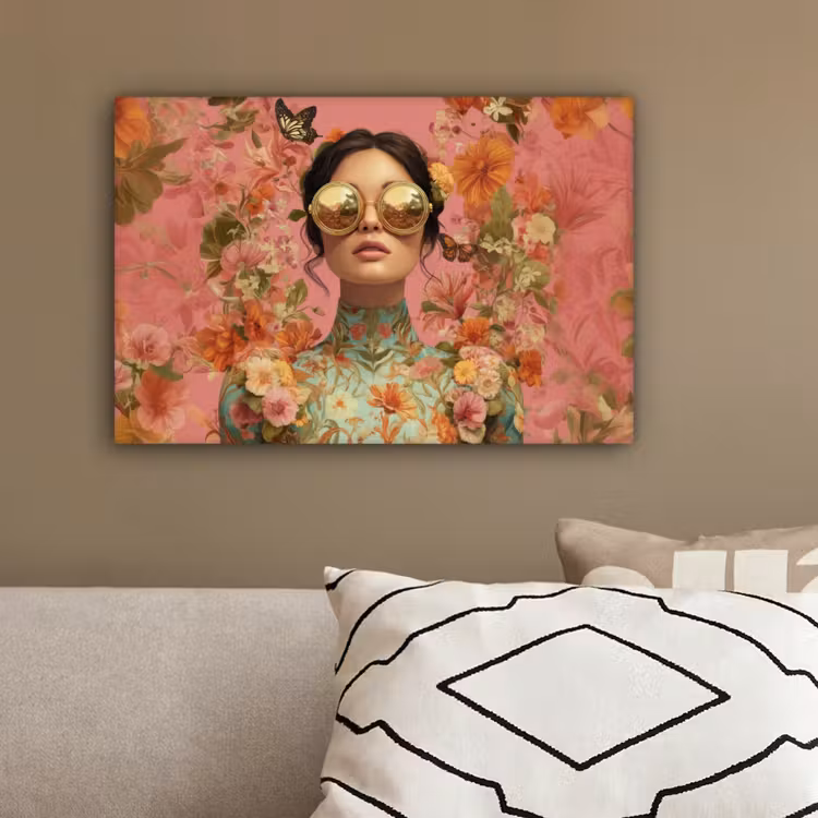 Vrouw - Bril - Roze - Bloemen canvas 2cm klein -sfeer3