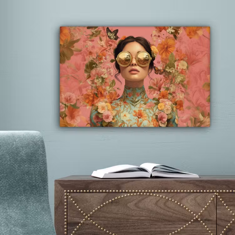 Vrouw - Bril - Roze - Bloemen canvas 2cm klein -sfeer4