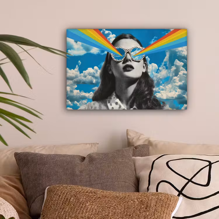 Vrouw - Bril - Regenboog - Wolken canvas 2cm klein -sfeer1