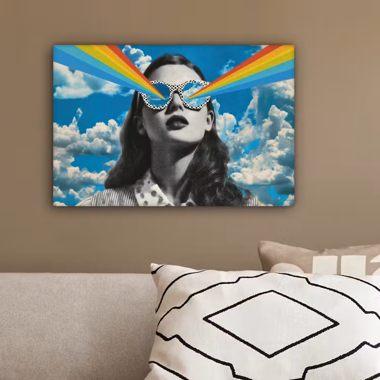 Vrouw - Bril - Regenboog - Wolken canvas 2cm klein -sfeer3