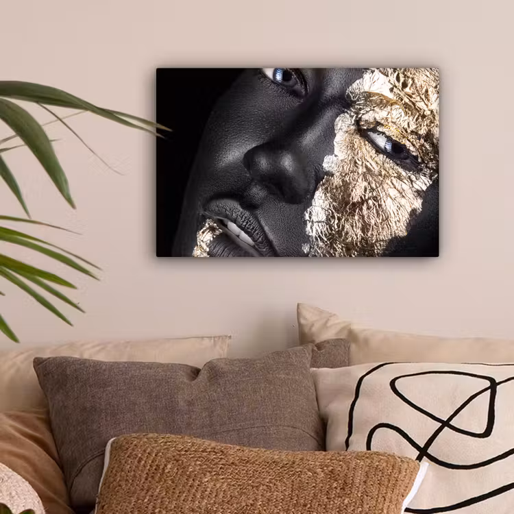 Vrouw - Goud - Zwart - Verf - Luxe canvas 2cm klein -sfeer1