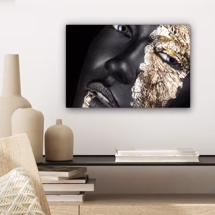 Vrouw - Goud - Zwart - Verf - Luxe canvas 2cm klein -sfeer6