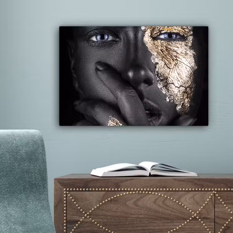 Vrouw - Goud - Zwart - Schmink - Luxe canvas 2cm klein -sfeer4