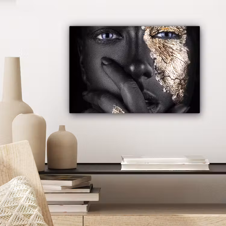 Vrouw - Goud - Zwart - Schmink - Luxe canvas 2cm klein -sfeer6