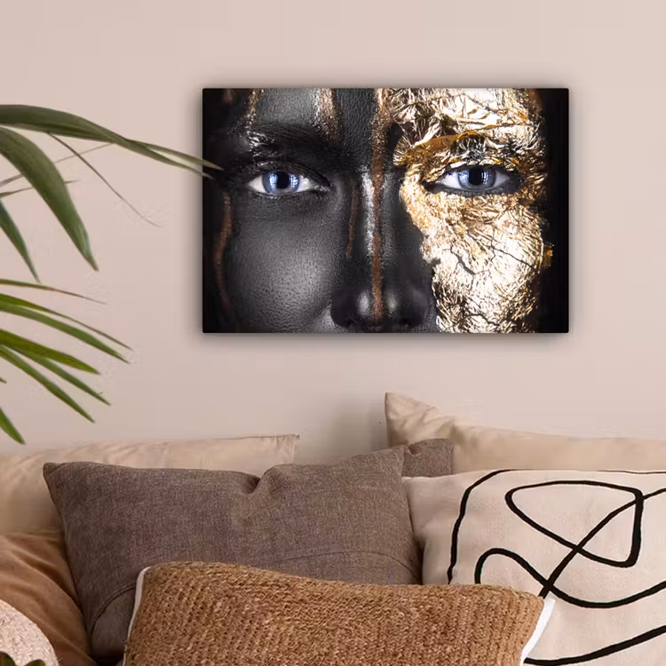 Vrouw - Bladgoud - Zwart - Goud - Luxe canvas 2cm klein -sfeer1