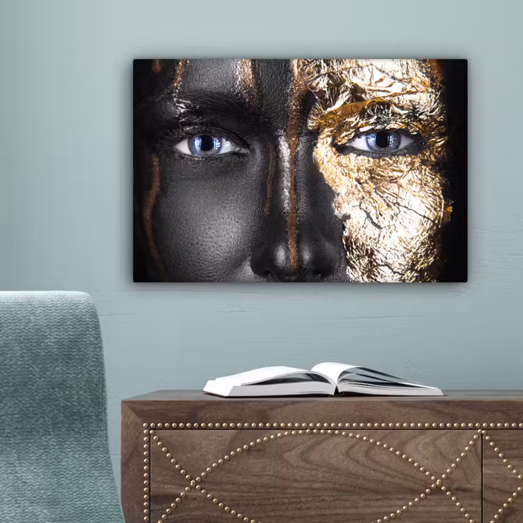 Vrouw - Bladgoud - Zwart - Goud - Luxe canvas 2cm klein -sfeer4