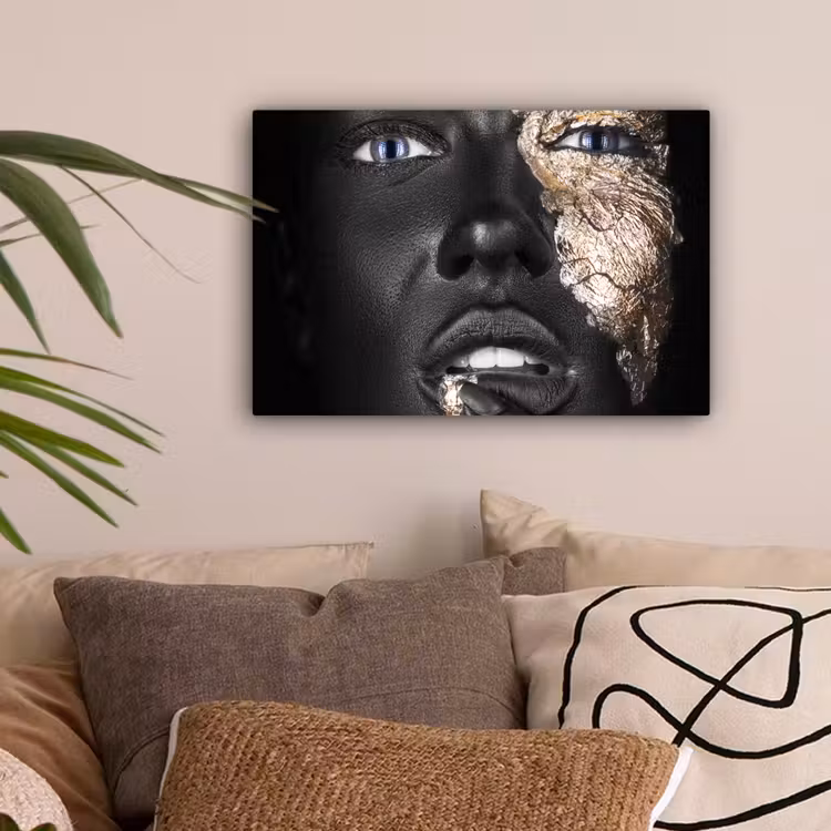 Vrouw - Bladgoud - Zwart - Huid - Luxe canvas 2cm klein -sfeer1