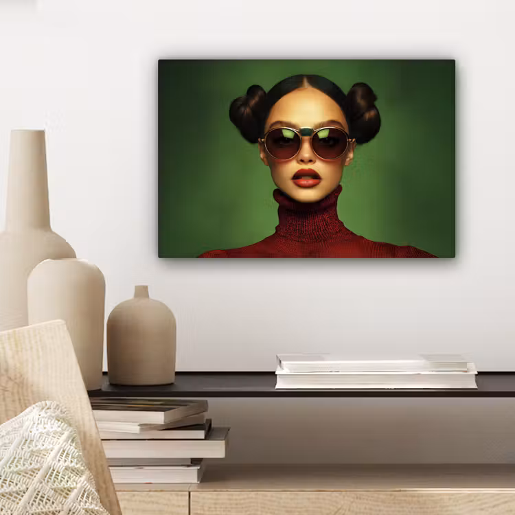 Vrouw - Groen - Bril - Aesthetic - Modern canvas 2cm klein -sfeer6