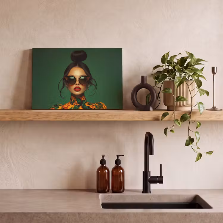 Vrouw - Groen - Modern - Bril - Abstract canvas 2cm klein -sfeer3
